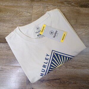 Hurley NWT Men's Cream Tee Shirt Medium with Graphics/Logo 100% Cotton
